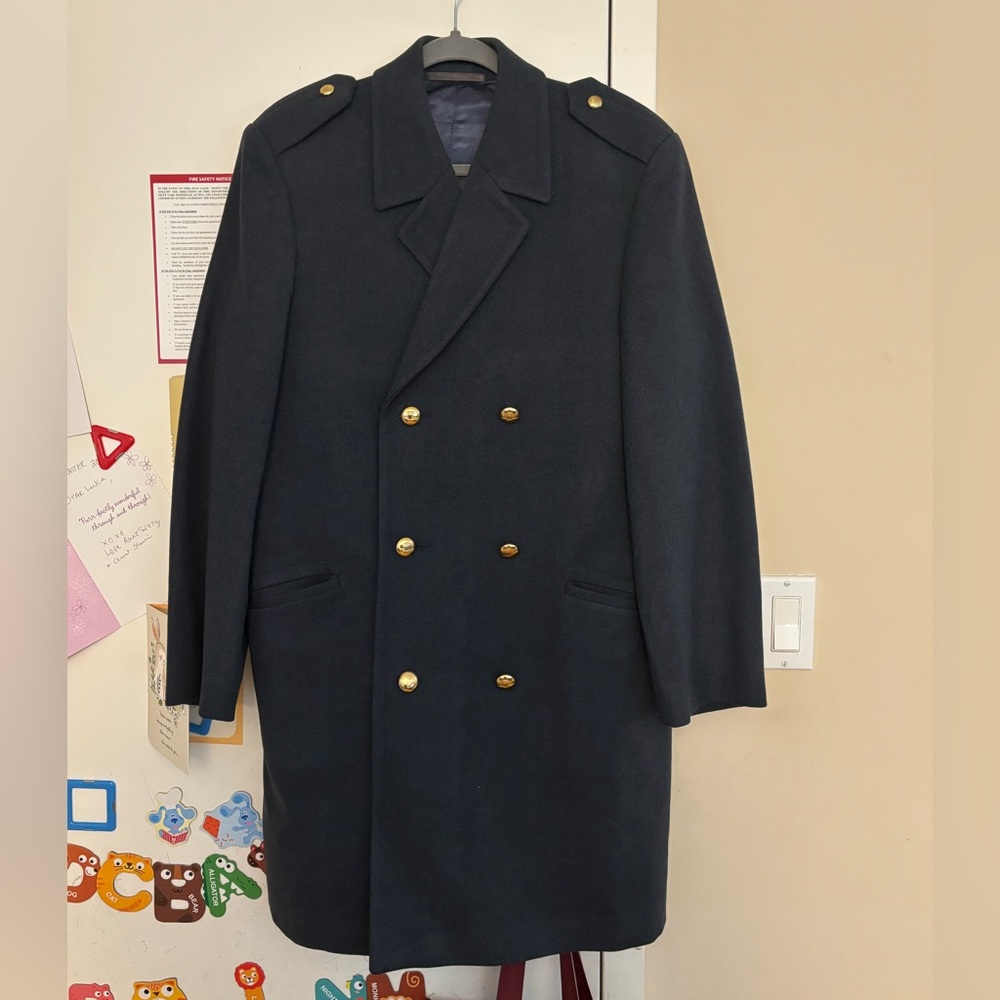 Blue Double-Breasted Pea Coat with Notched Lapel